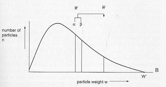 A simple food web model in which all organisms are of different sizes and there is a simple rule that large organisms prey on smaller organisms. Just part of that interaction is shown for one predator size. Source H Parkin and S H Cousins 1981 & S H Cousins 1985.